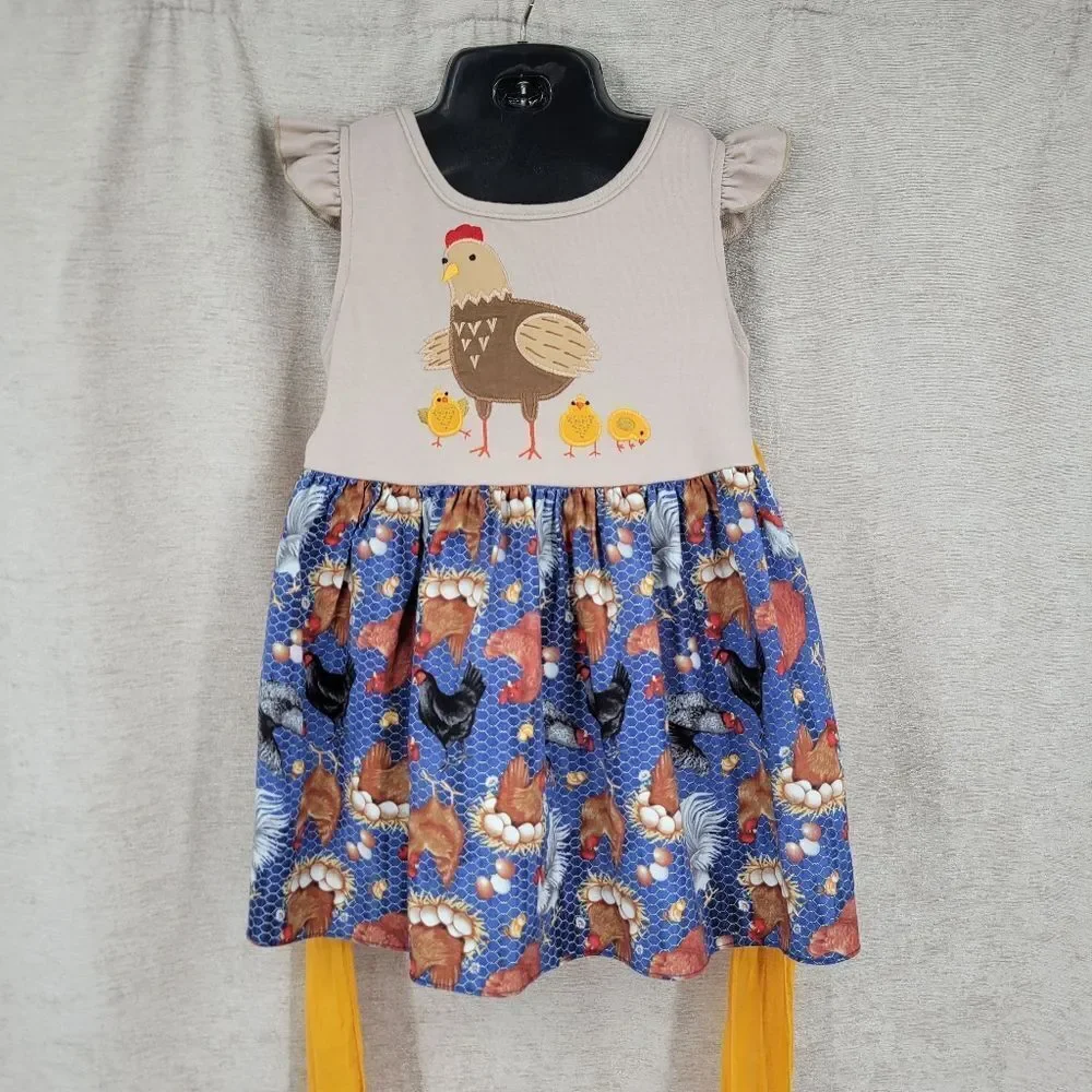 Ricrac & Ruffles Charming Chicken Print Kids Dress
